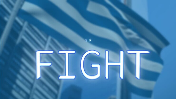 Animazione del testo "fight" su bandiera della Grecia