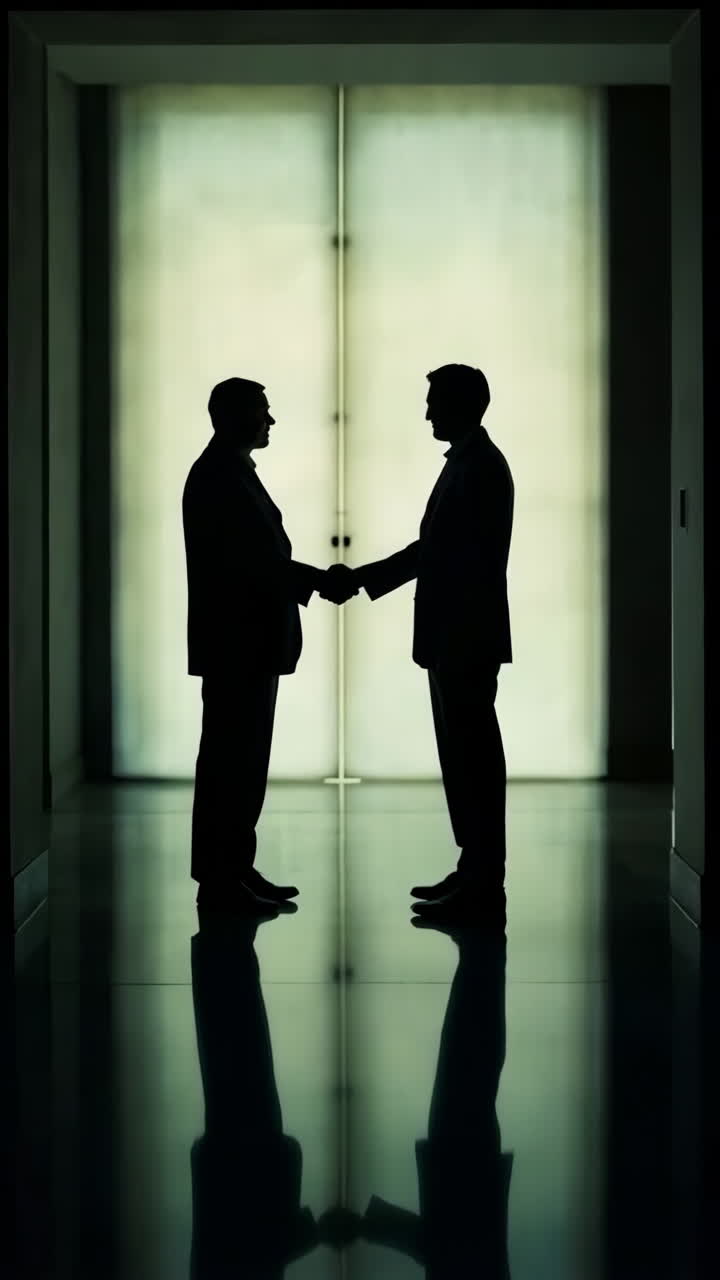 Due uomini d'affari in silhouette durante una stretta di mano