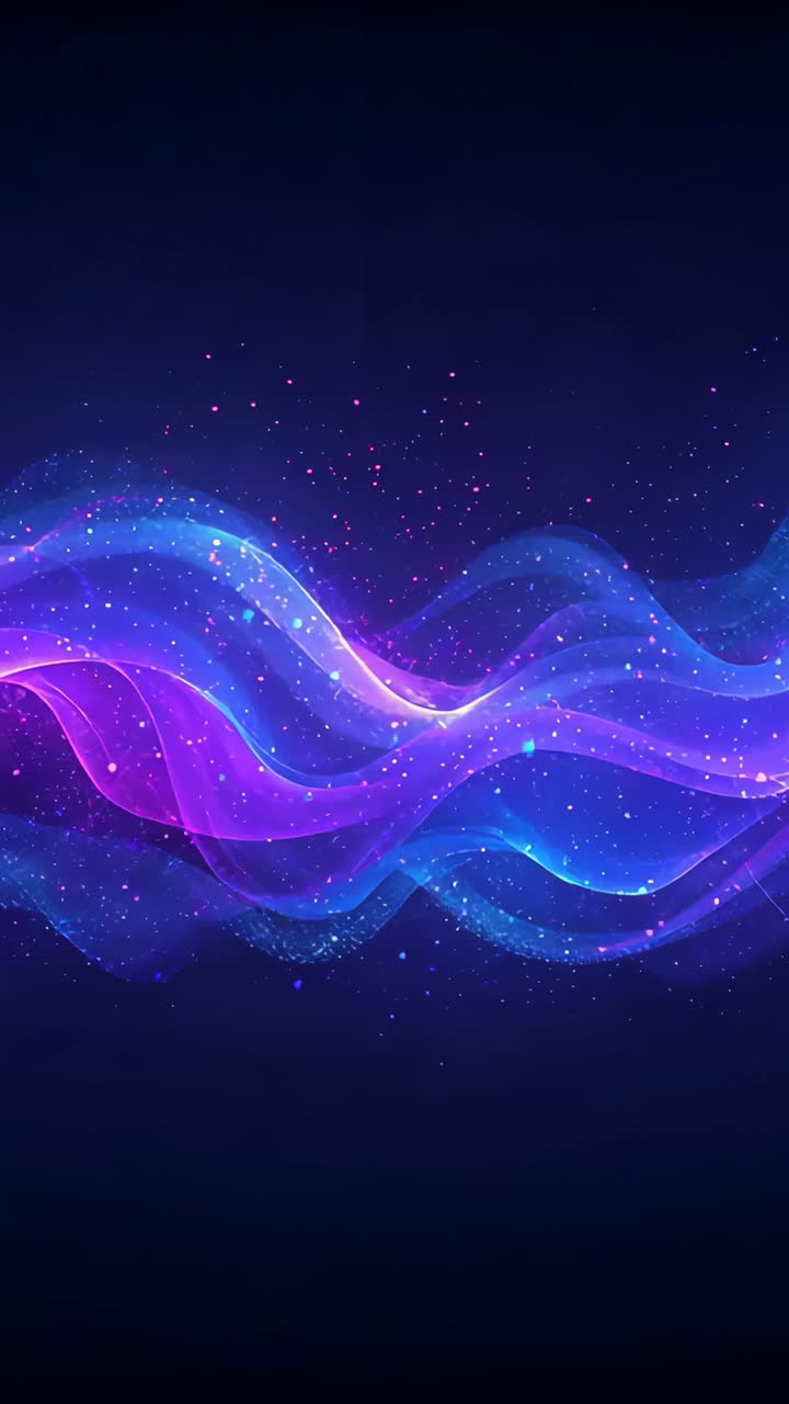 Vertical video: Animating glowing waves shifting on navy backdrop loop starting particles sparkling