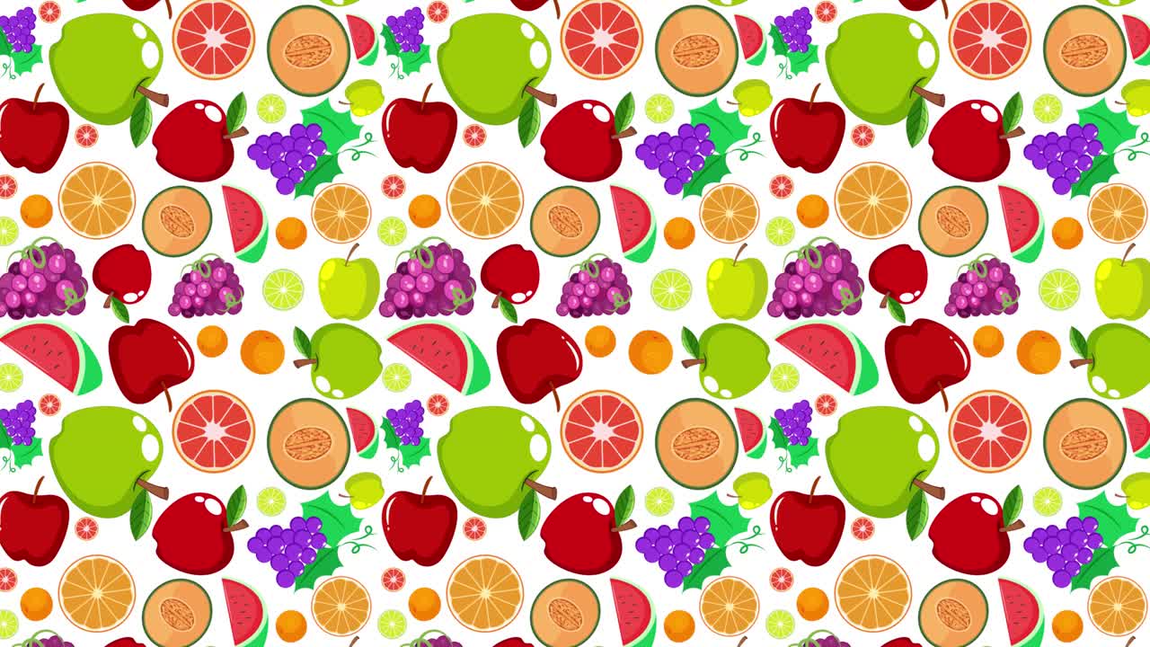 Colorful fruits transitioning in seamless patterns