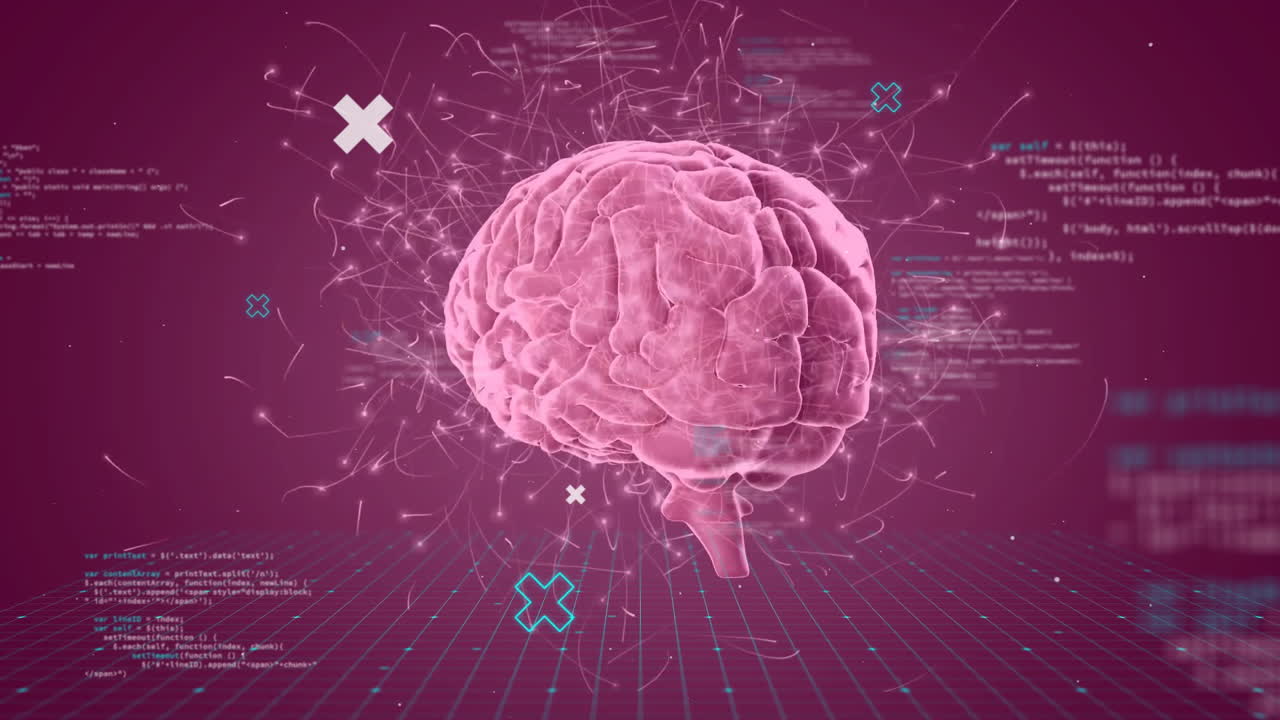 animación del procesamiento de datos sobre el cerebro y las formas.