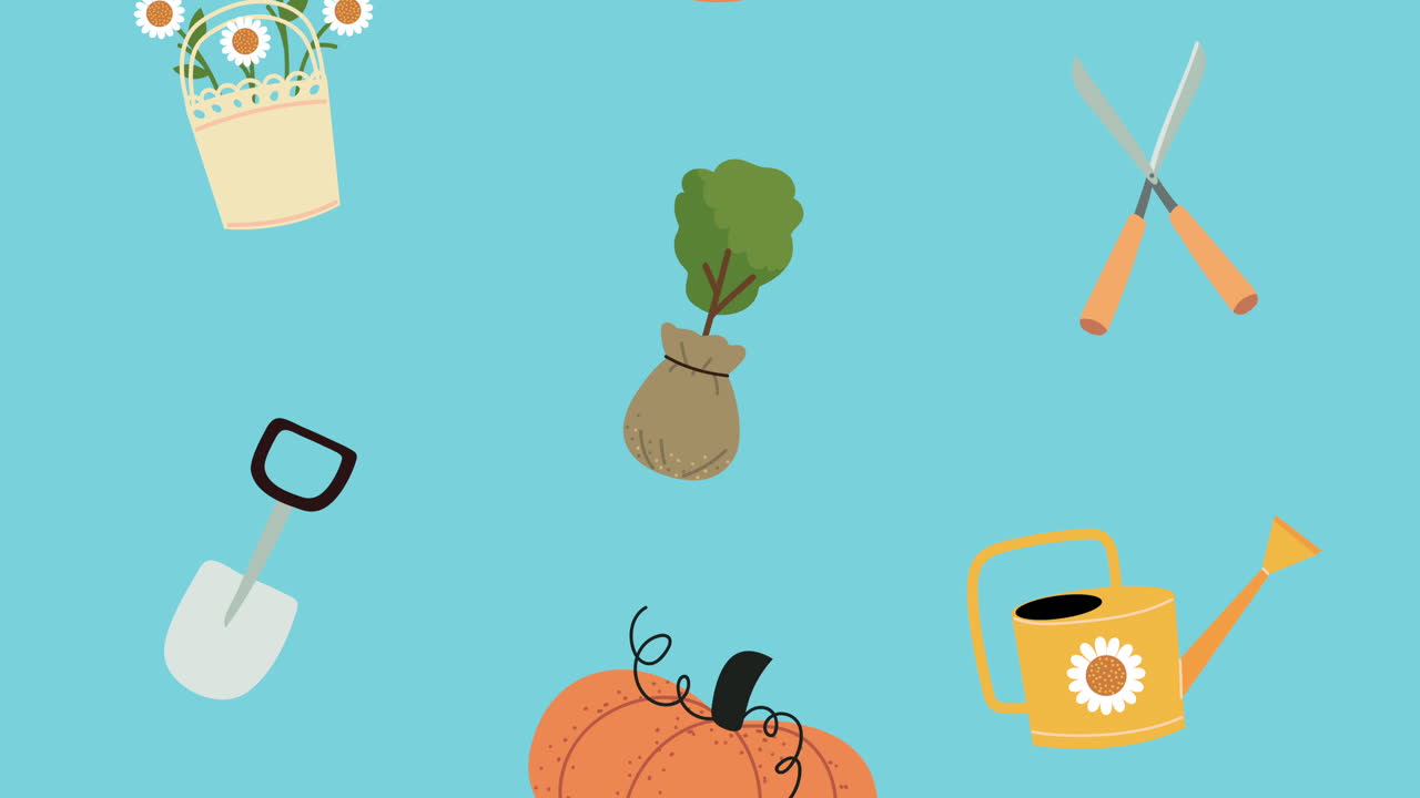 iconos de jardinería y calabazas de otoño