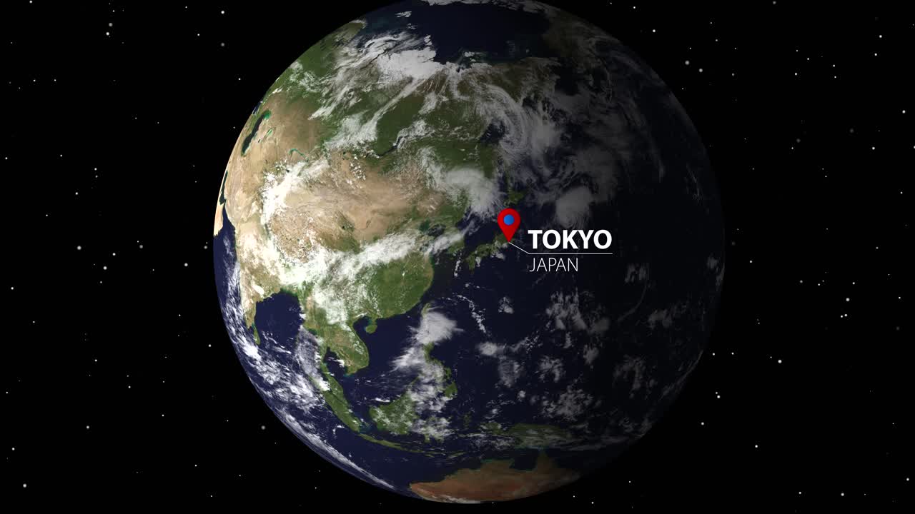 도에서 도쿄를 점진적으로 근접적으로 볼 수 있습니다.
