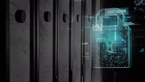 animación del procesamiento de datos y el candado digital sobre los servidores