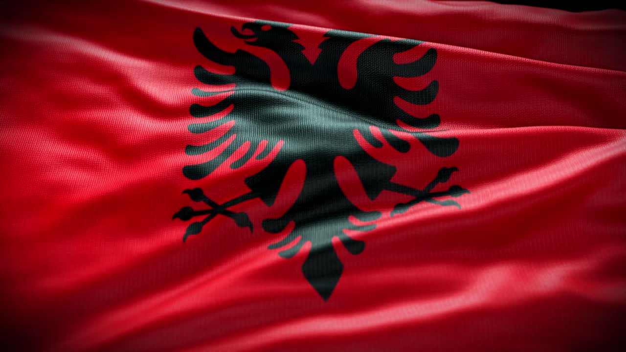 Cinematic 4K country flag animation with realistic fabric, lighting, and shadows. Perfect for documentaries, news intros, national events, political content, or global brandingFlag of Albania