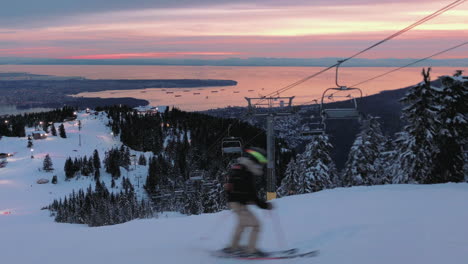 beautiful winter view from cypress mountain at dusk, vancouver in background