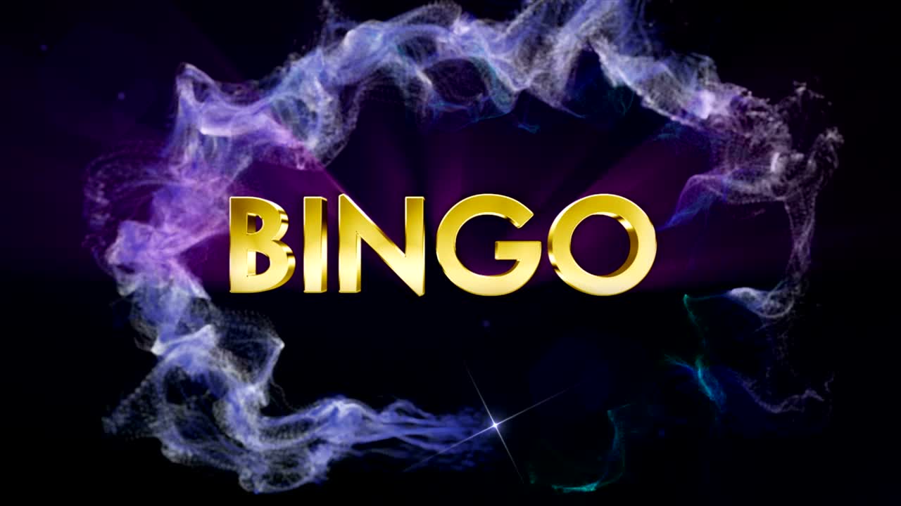 Animazione Testo BINGO in Anello di Particelle, con Transizione Finale Bianca