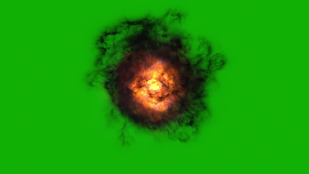 gráficos de movimiento de explosión de fuego con fondo de pantalla verde