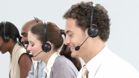 Multiethnic-customer-service-representatives-using-headset