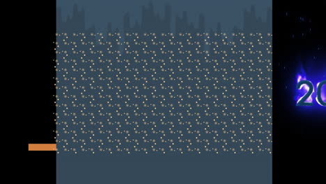animation of moving dots over grey rectangle and 20 on black background