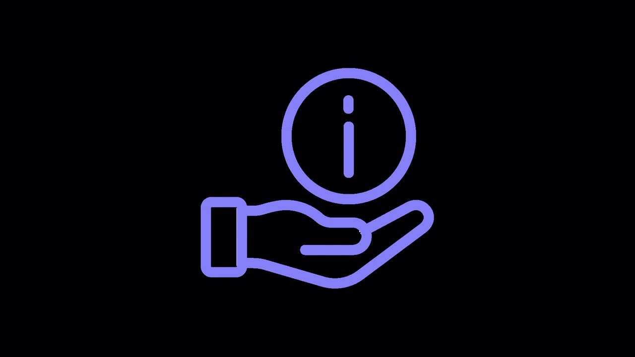 Animated Hand Holding Information Icon on Black Background