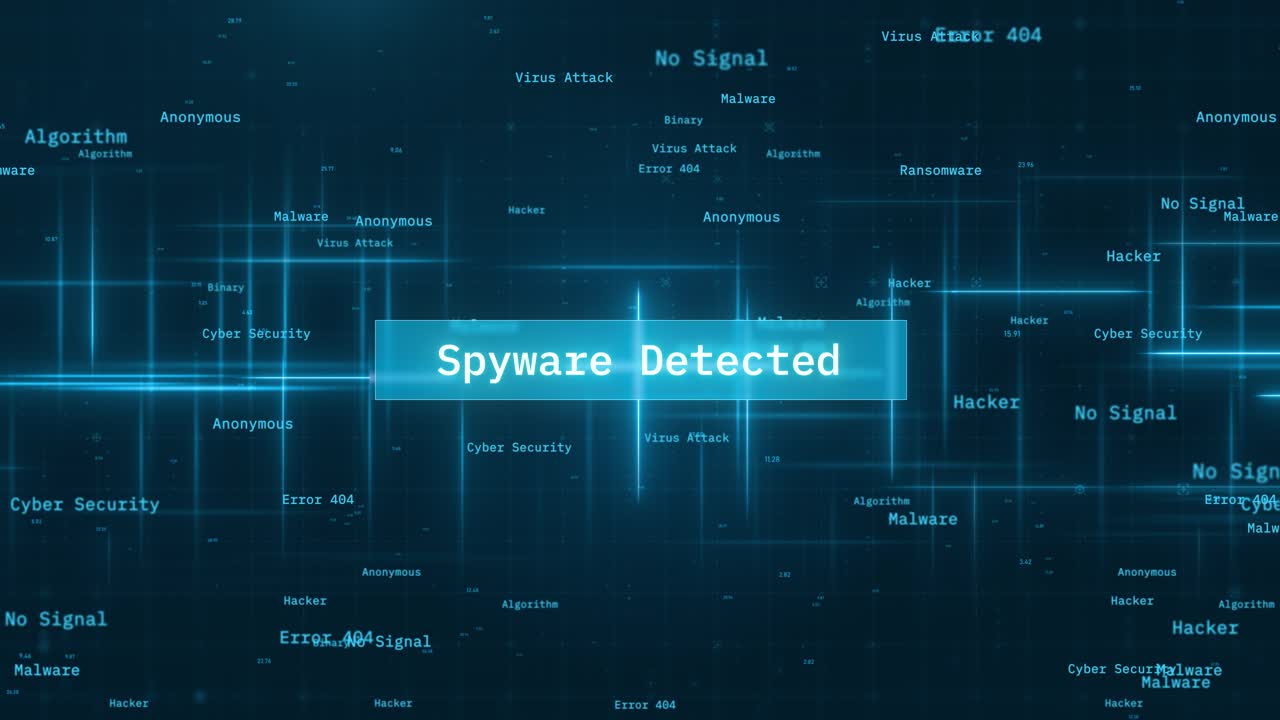 Spyware Detected: Cyber Security Alert with Glowing Lines and Futuristic Animation