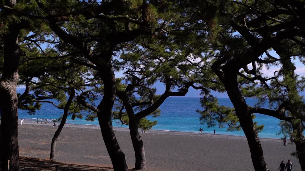 걷는 사람들과 함께 미호 노 마츠바라를 향해 슬로우 모션 보기