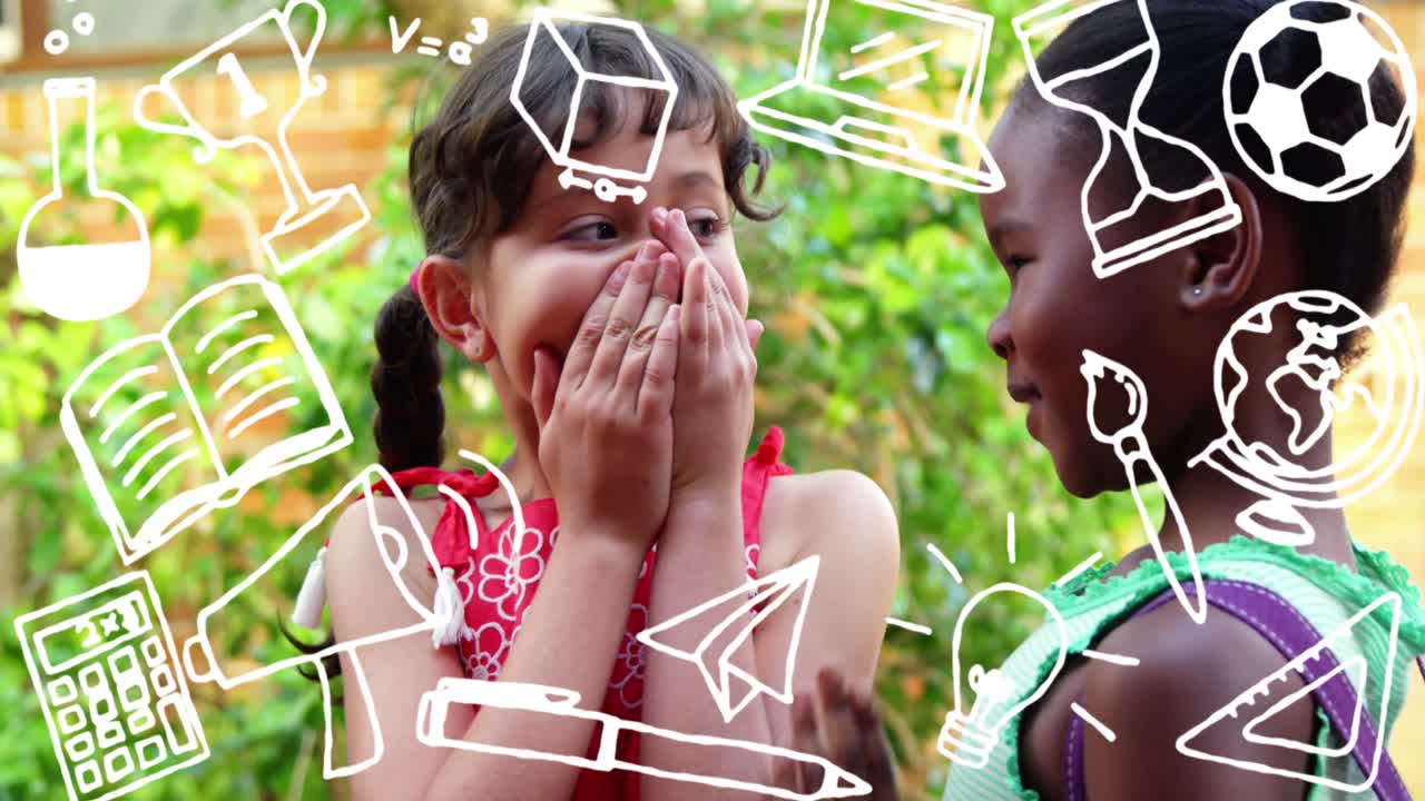 animación de iconos escolares sobre los escolares en la escuela