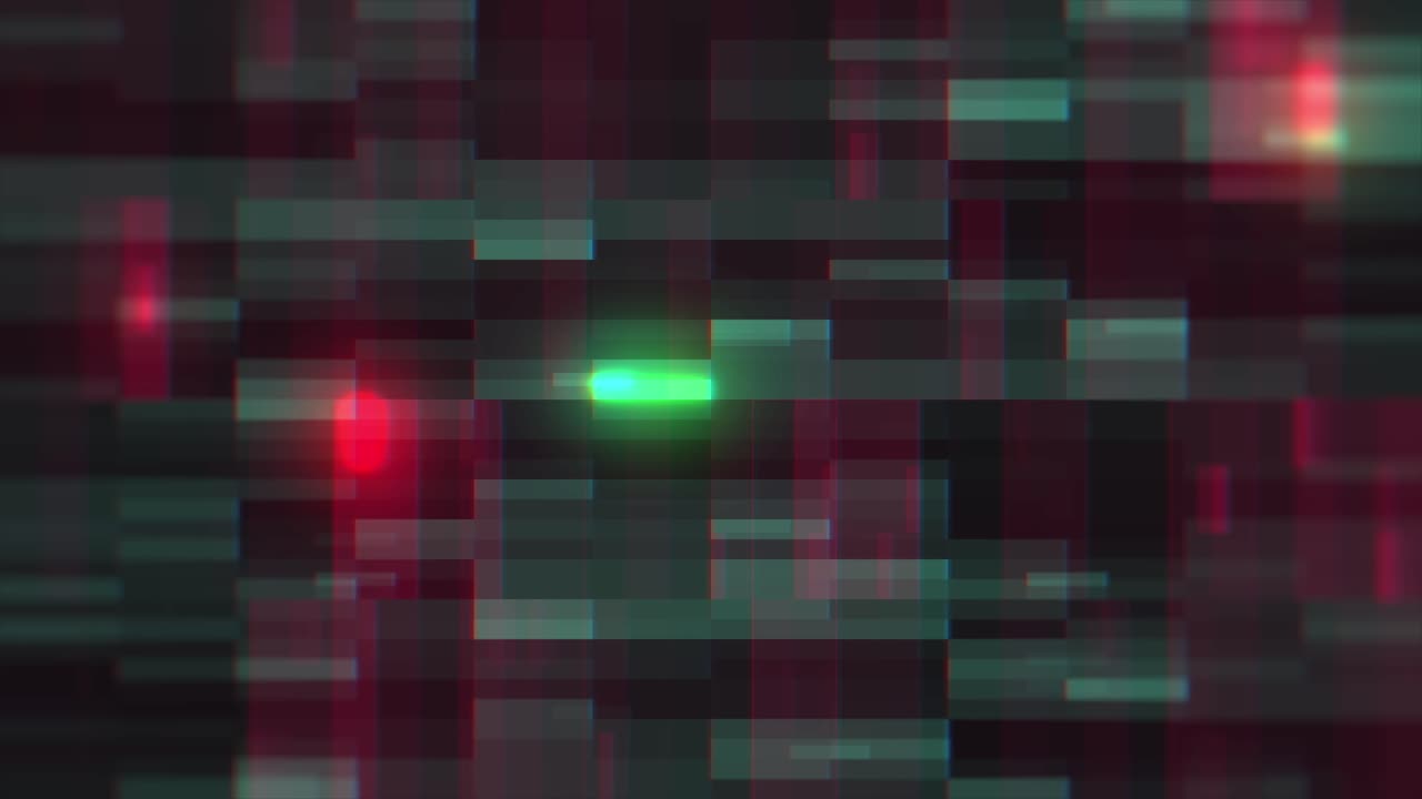 Abstrakter digitaler Glitch-Hintergrund mit sich bewegenden leuchtenden Pixeln