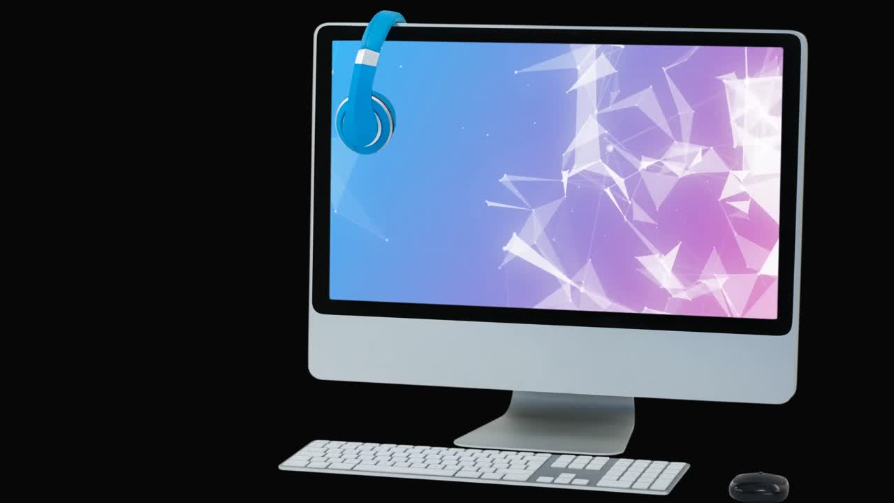 анимация сети соединений на экране компьютера на черном фоне.