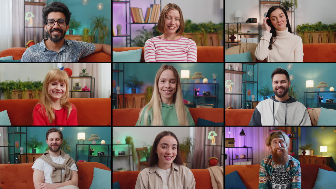 Collage of portraits smiling happy people diverse gender different cultures multiethnic men women