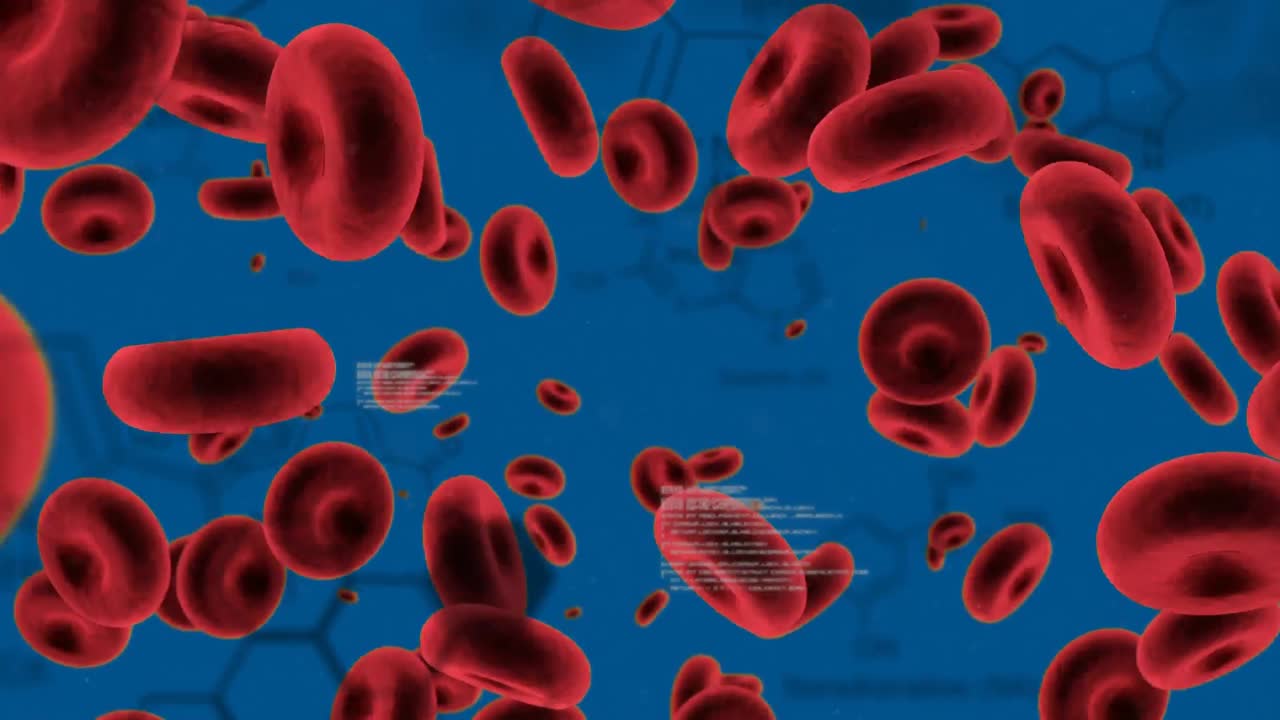 glóbulos rojos con códigos de programa y estructuras químicas