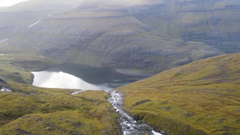 drone footage of cliffs near the saksun village on the streymoy island in the faroe islands