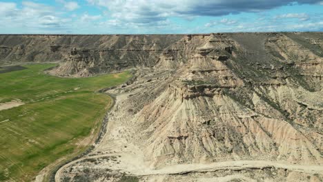 Monegros-Semi-Desert-in-Aragon,-North-Spain---Aerial-4k