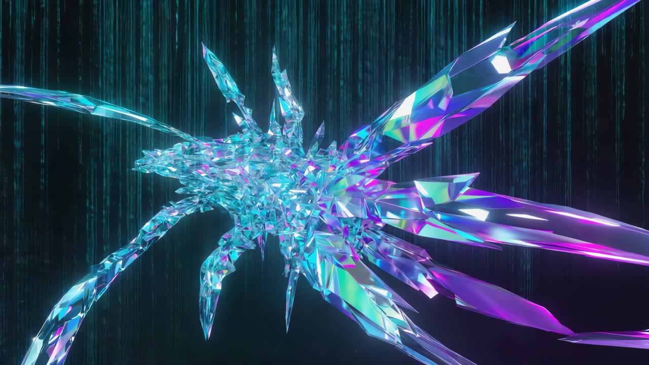 Vibrant Iridescent Geometric Crystal Abstraction