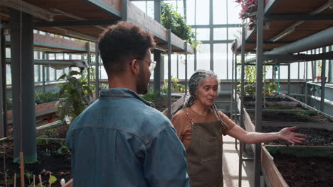 gardeners inside a greenhouse