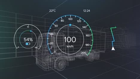 Animation of network of connections with icons over scope scanning