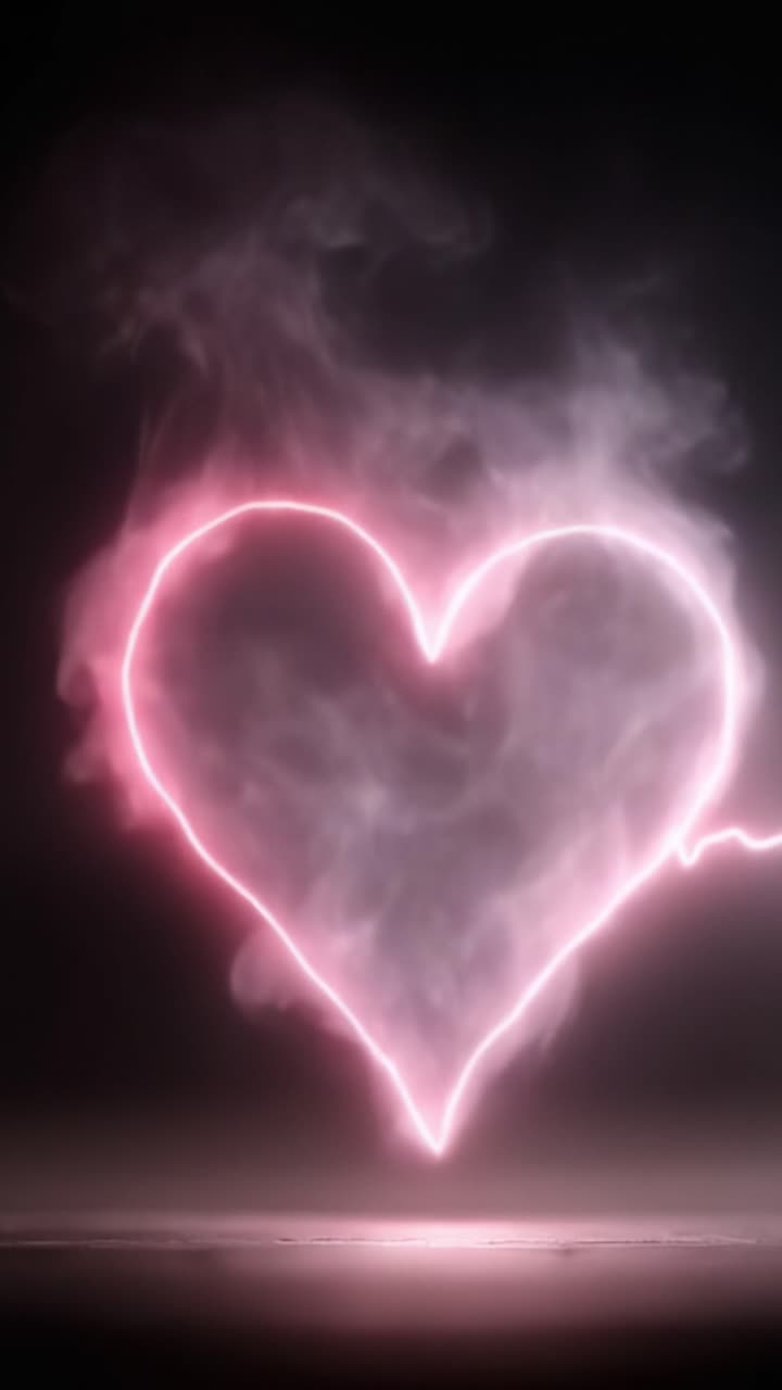 Un affascinante viaggio visivo di un cuore formato da fumo etereo, che emana una luce soffusa e luminosa in un'atmosfera onirica, pronto a evocare profonde emozioni.