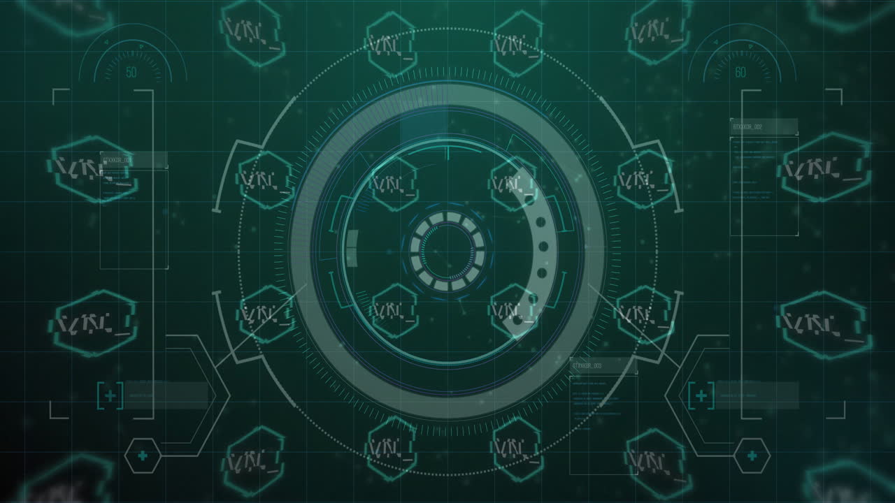 NFT symbols and circular design elements in digital animation interface