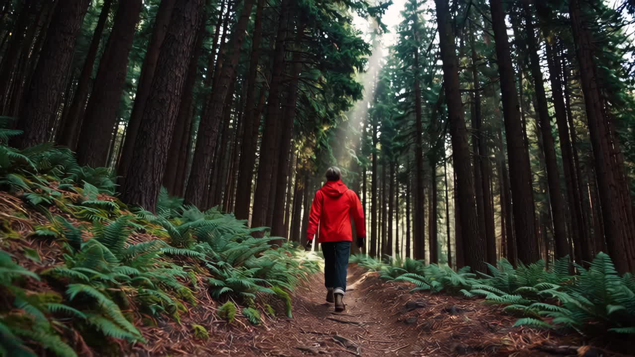 숲에서 산책하는 사람
