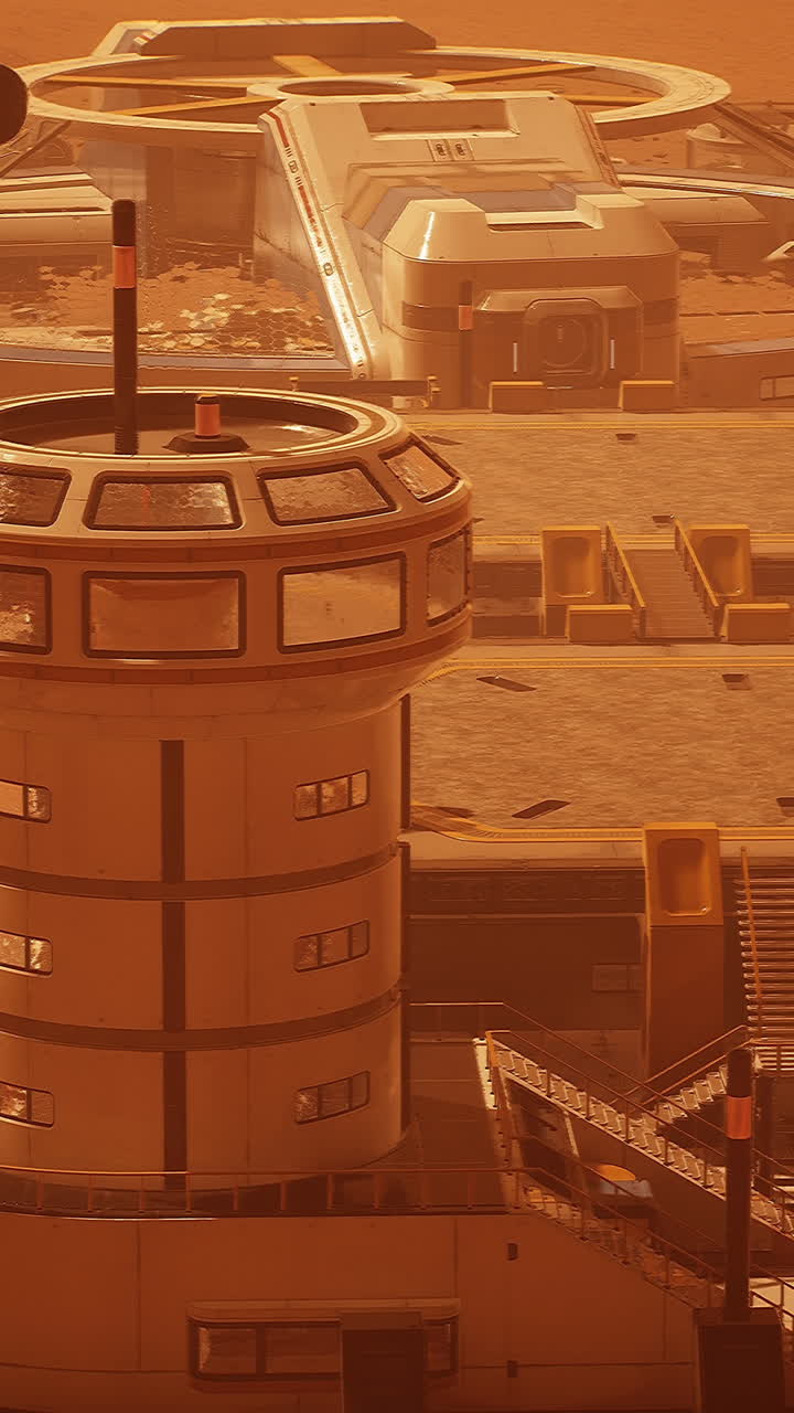 A futuristic Mars base with a space station