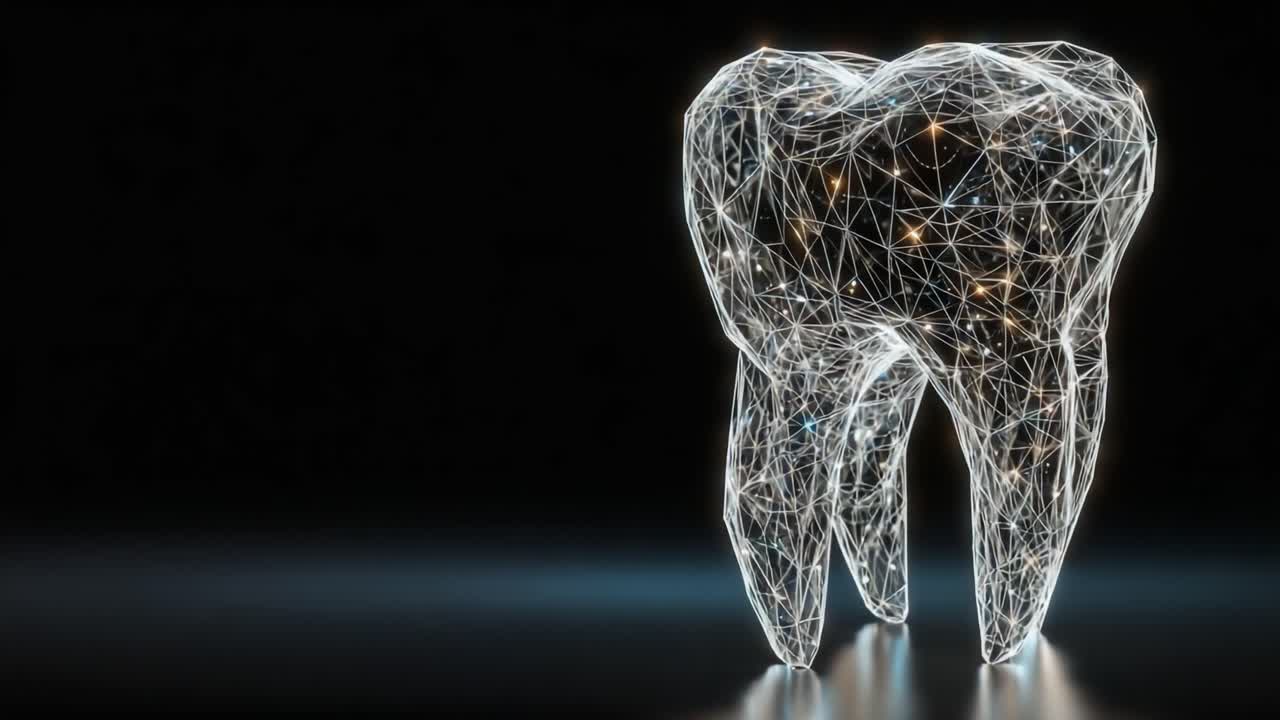 A Brilliant Digital Representation of a Tooth, Highlighting the Intricacies of Dental Health through Modern Technology and Innovative Design in a Futuristic Style