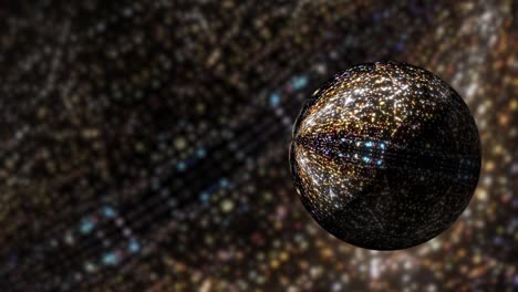 digitalización abstracción telón de fondo futurista animado de esfera reluciente en espacio virtual reluciente con dof. 4k tecnología de renderización 3d bucle sin fisuras de ciencia ficción con espacio de copia para su mensaje de texto.