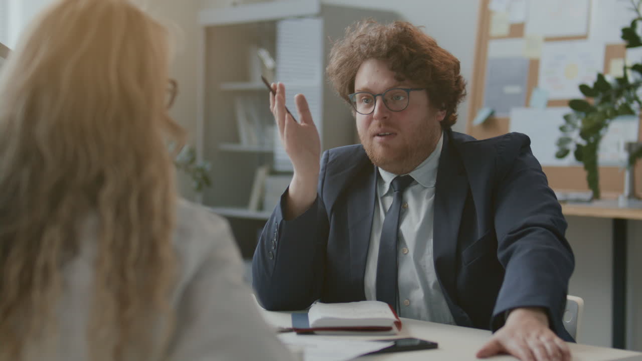 Businessman Presenting Document during Office Meeting with Client