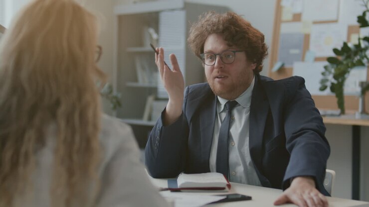 Businessman Presenting Document during Office Meeting with Client