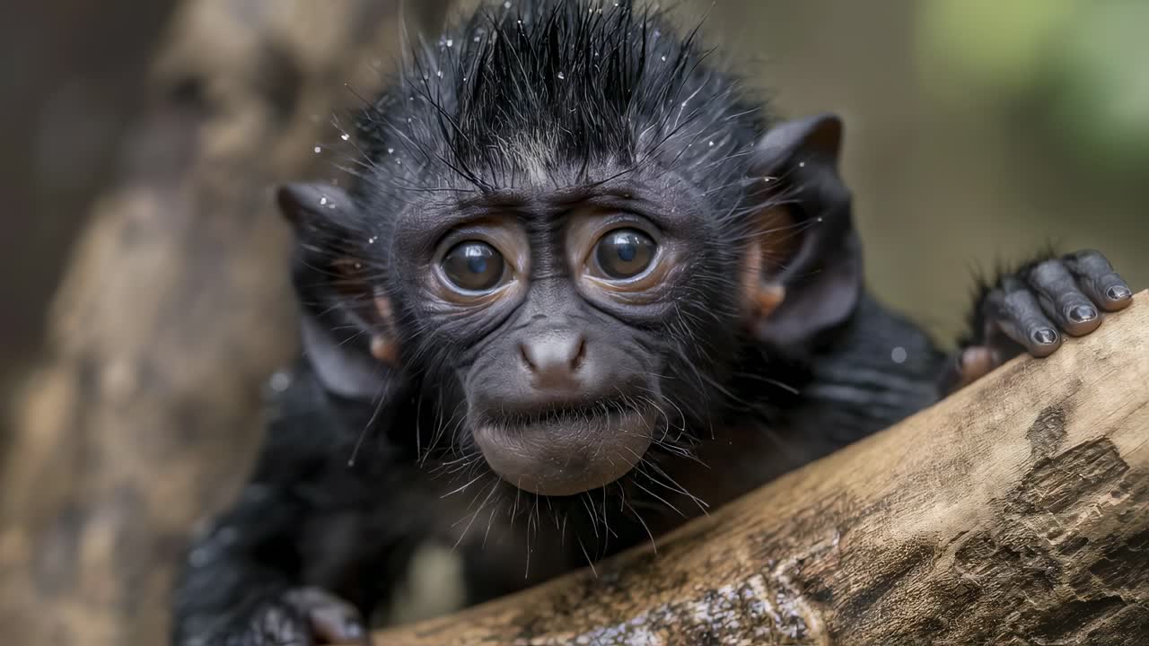 Baby Black Monkey on Branch