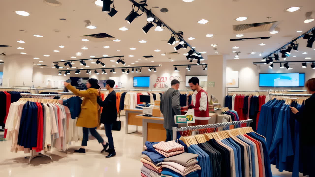 People shopping for clothes in a modern retail store