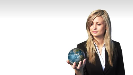 businesswoman holding the earth