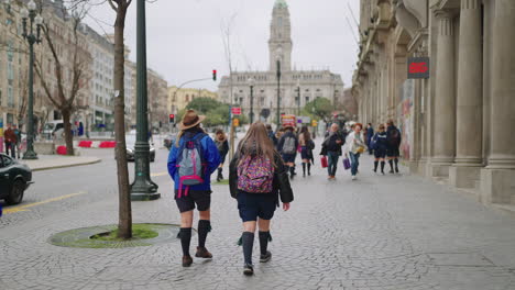 students walking in a city street