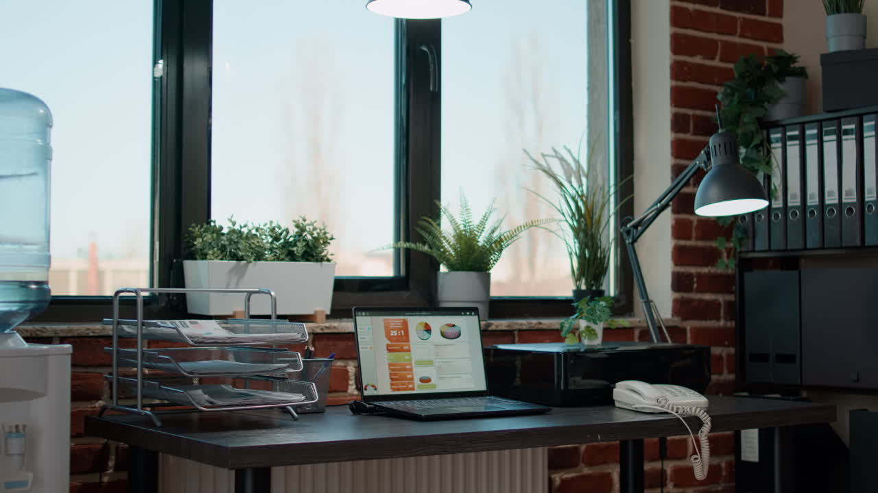 Nobody in business office with computer for call center job