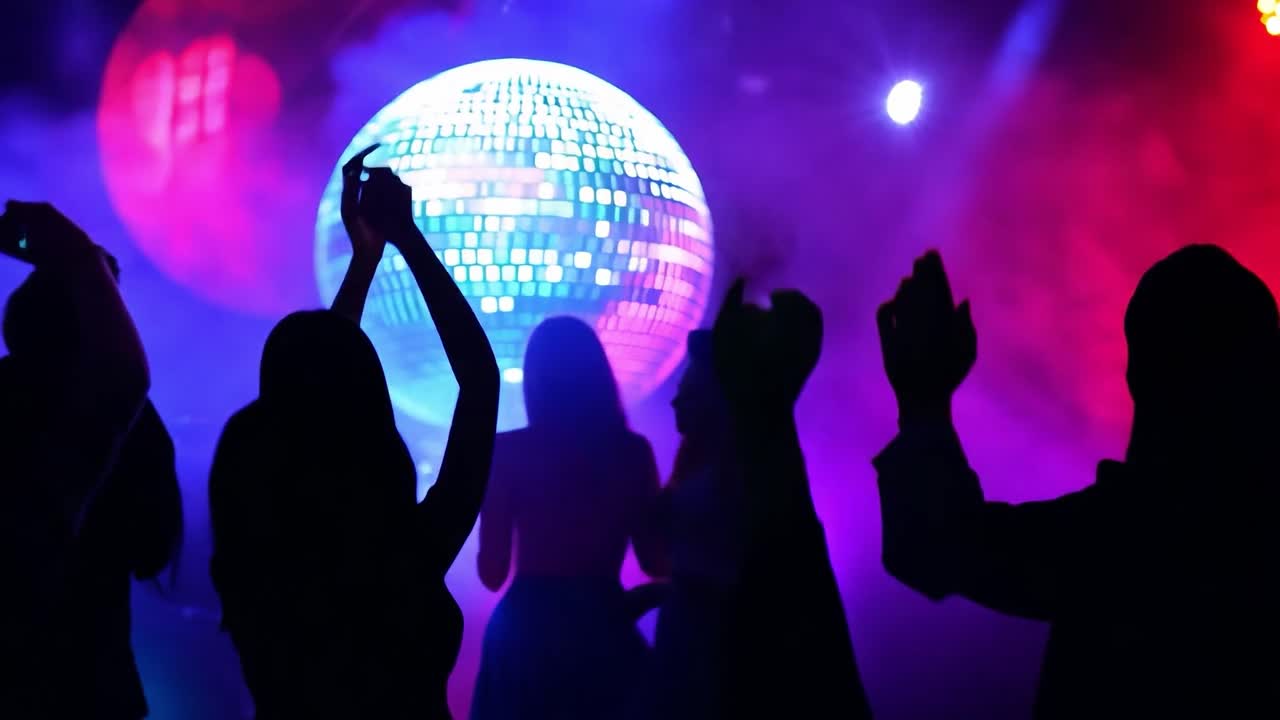 personas bailando en un club nocturno con una pelota de discoteca