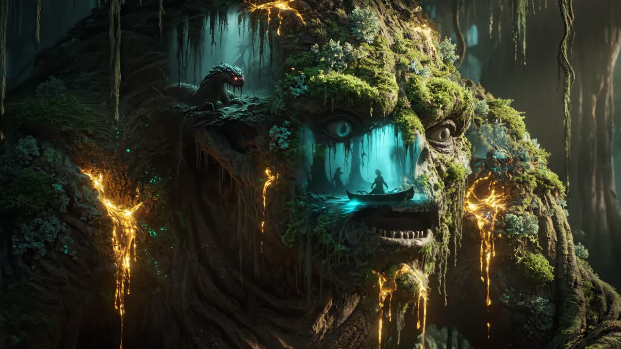 Fantasy Image of a Forest Spirit with a River in its Face