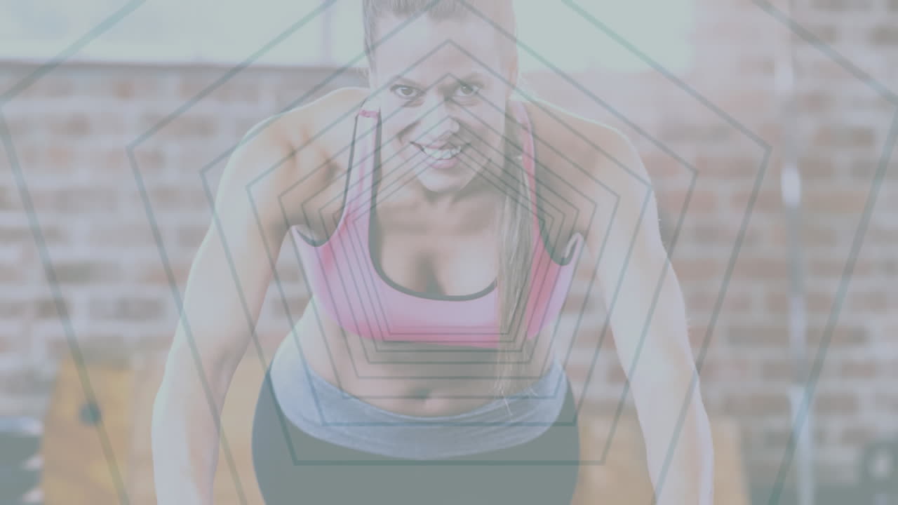 animación de un túnel brillante sobre una mujer haciendo ejercicio