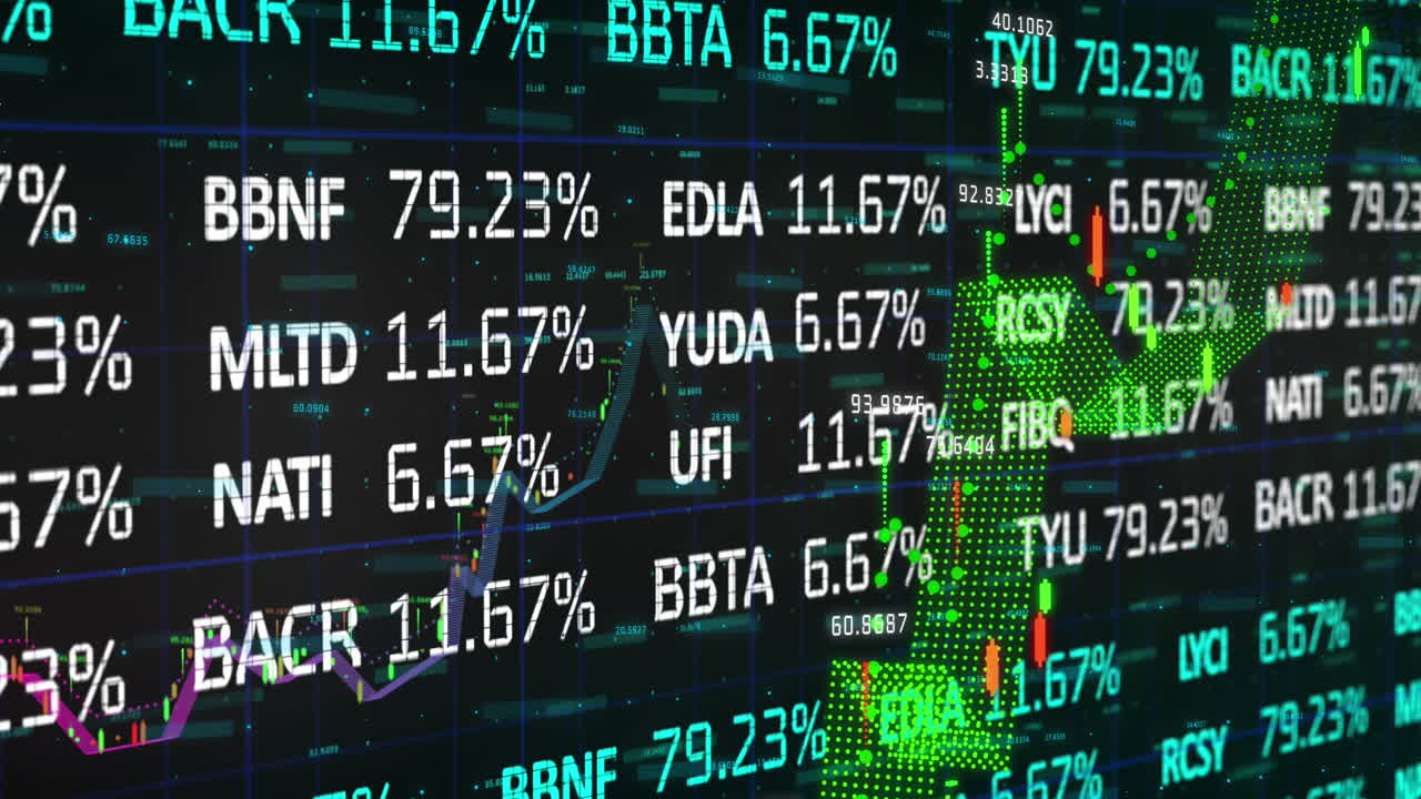 Elaborazione dati del mercato azionario su sfondo nero