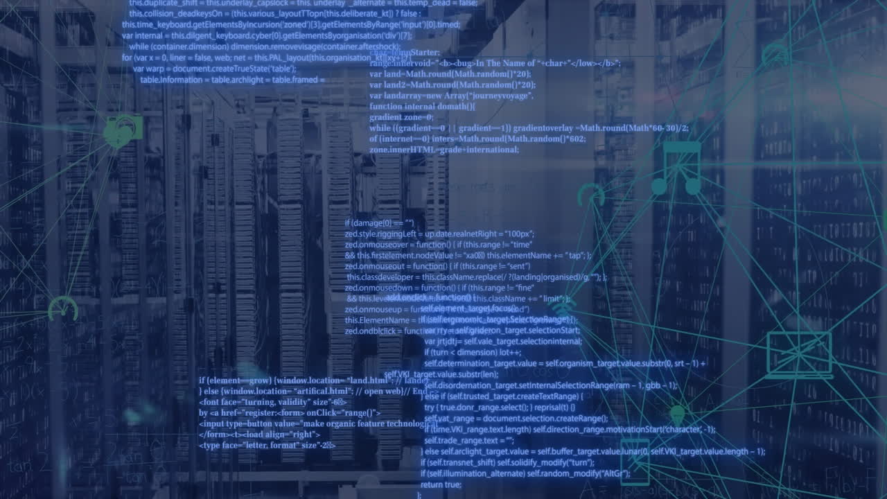 animación del procesamiento de datos digitales a través de servidores informáticos