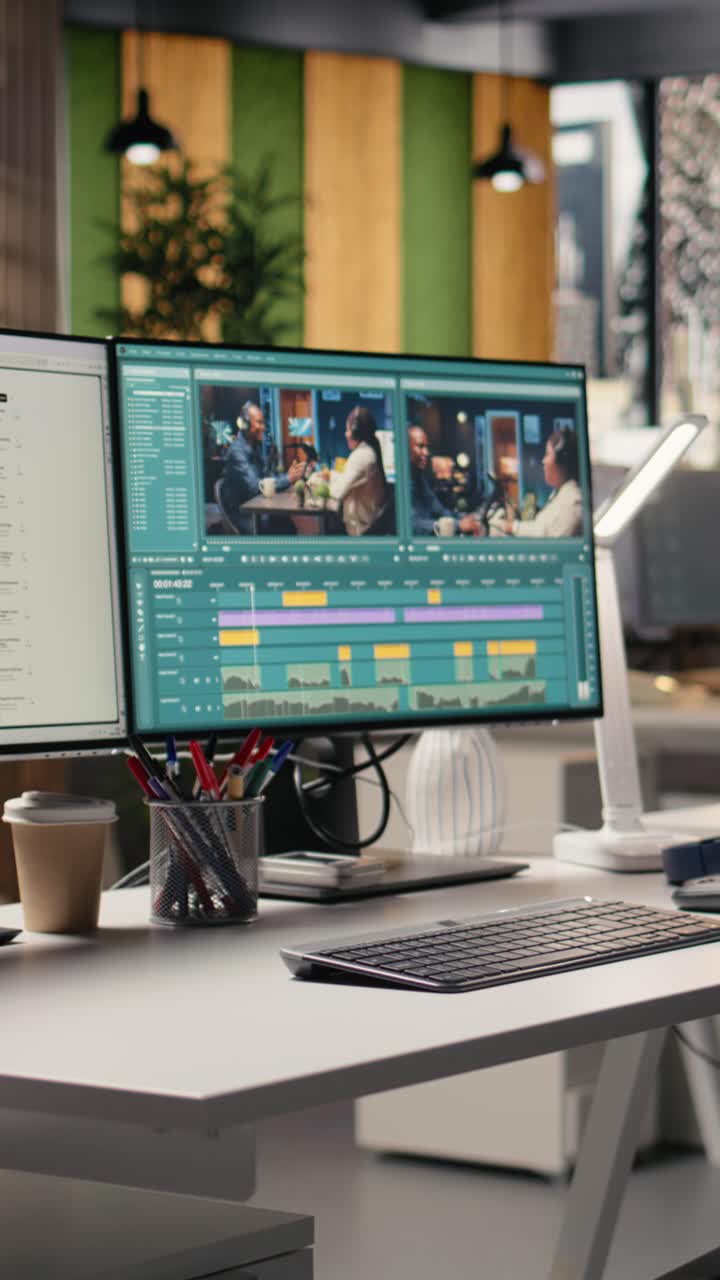 Video Editing Software Displayed on Computer Monitor in Modern Office