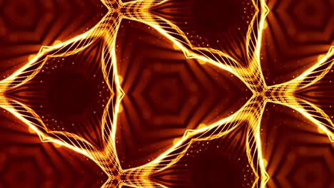 abstracción del micro-mundo de la nanotecnología. fondo 3d de ciencia ficción en bucle de 4k con partículas de oro brillantes forman líneas, superficies, patrones, estructuras caleidoscópicas simétricas complejas.