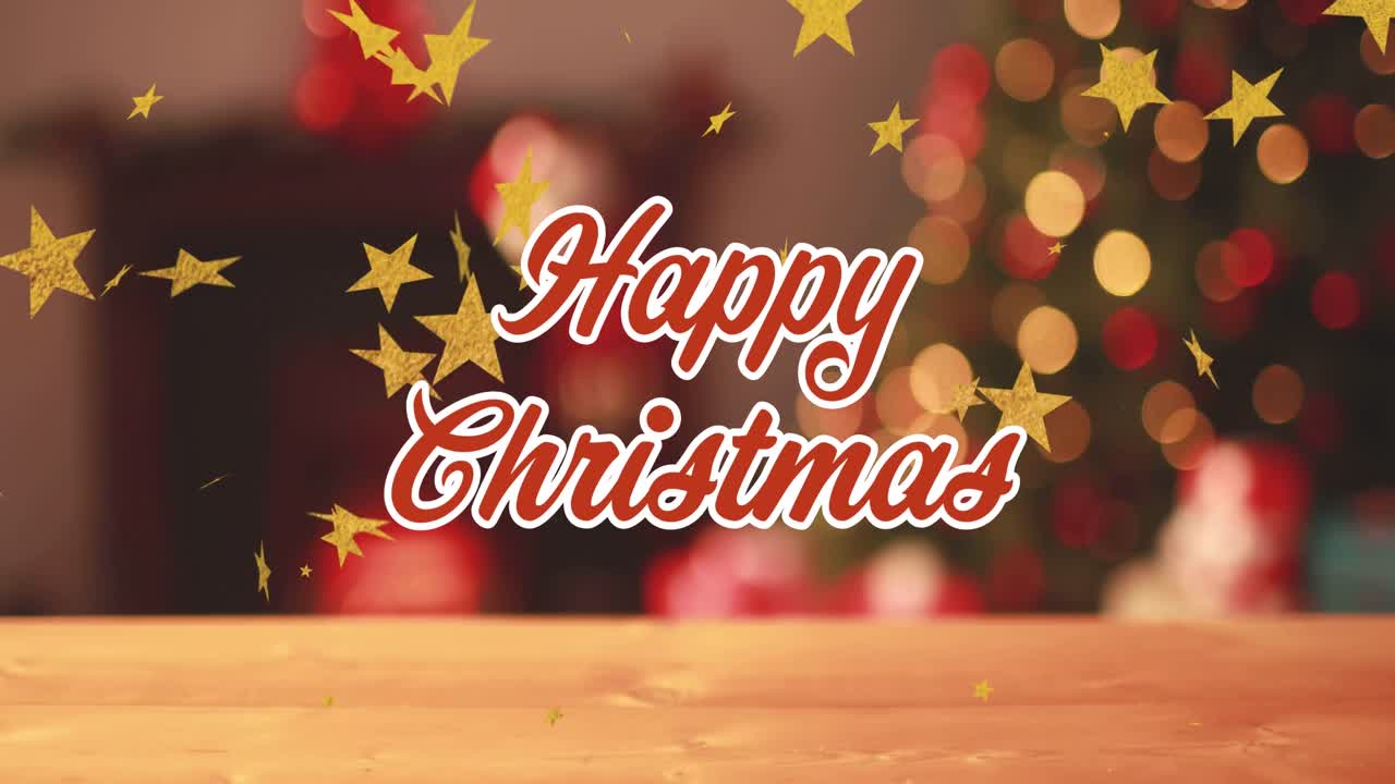 크리스마스 축하 텍스트의 애니메이션 스타 떨어지는 위에.