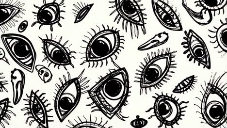 abstract black and white eye doodle pattern