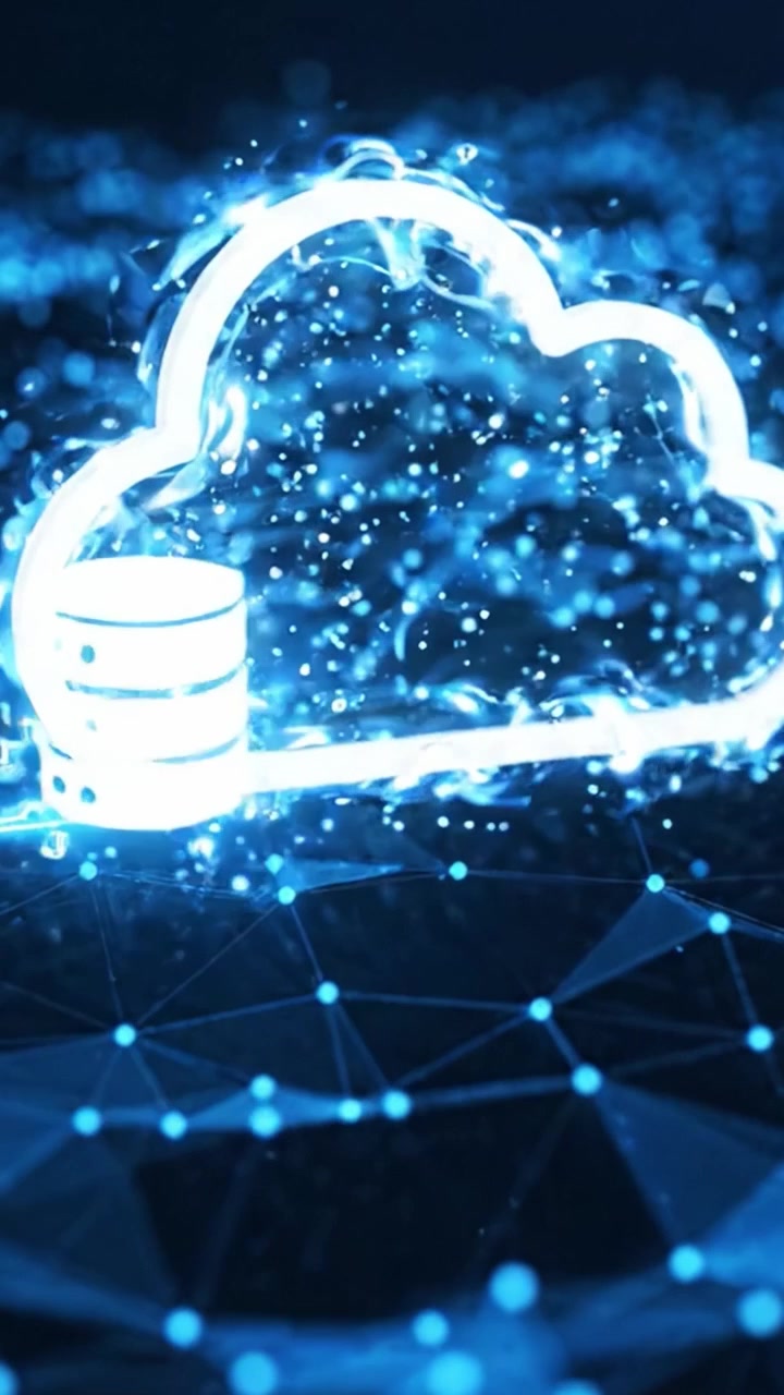 A Visual Representation of Cloud Technology: Emphasizing Data Storage and Connectivity Through Illuminated Cloud Icons Against a Networked Background